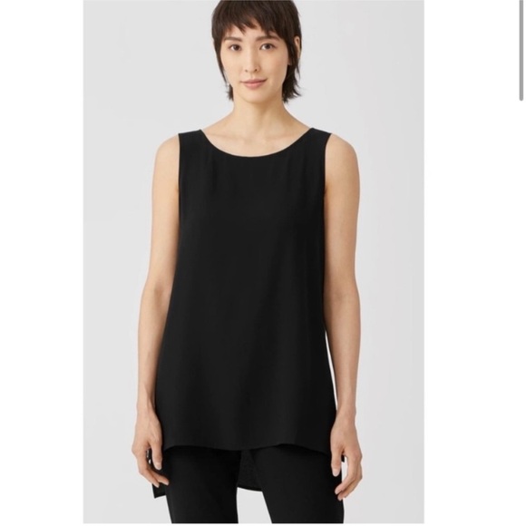 Eileen Fisher Tops - Eileen Fisher Black Silk Georgette Crepe Tunic Tank Top Size S / US 6-8 in Black